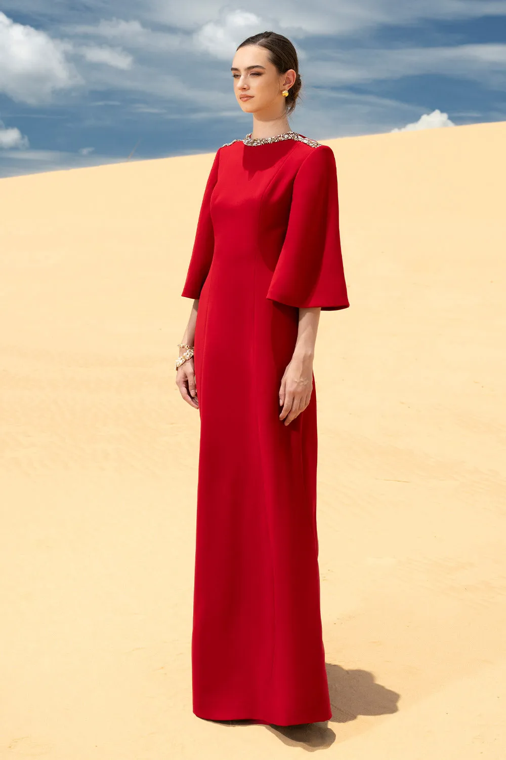 Savanna A-line Bead Velvet Satin Maxi Dress