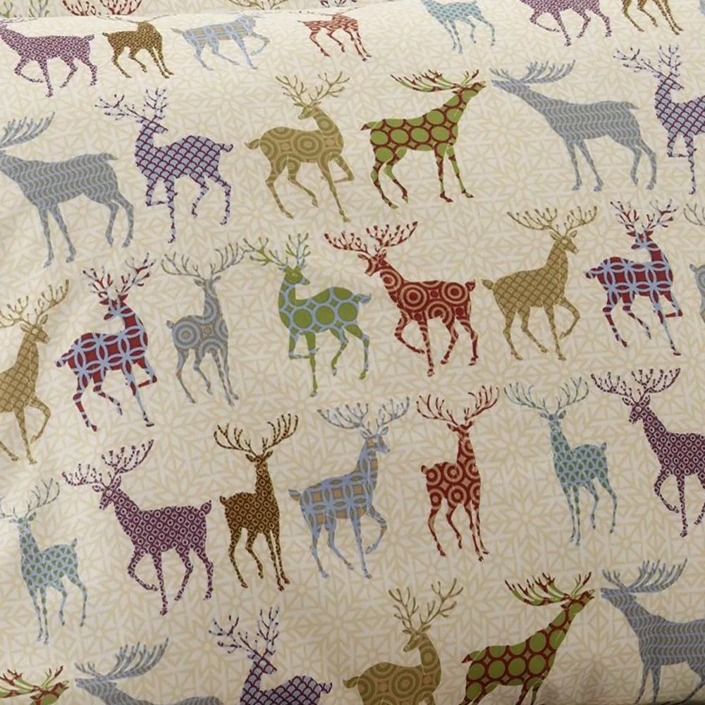 Shavel Micro Flannel Quality Printed Sheet Set - Twin Flat/Fitted Sheet 66x96/75x39x14" Pillowcase 21x32" - Colorful Deer.