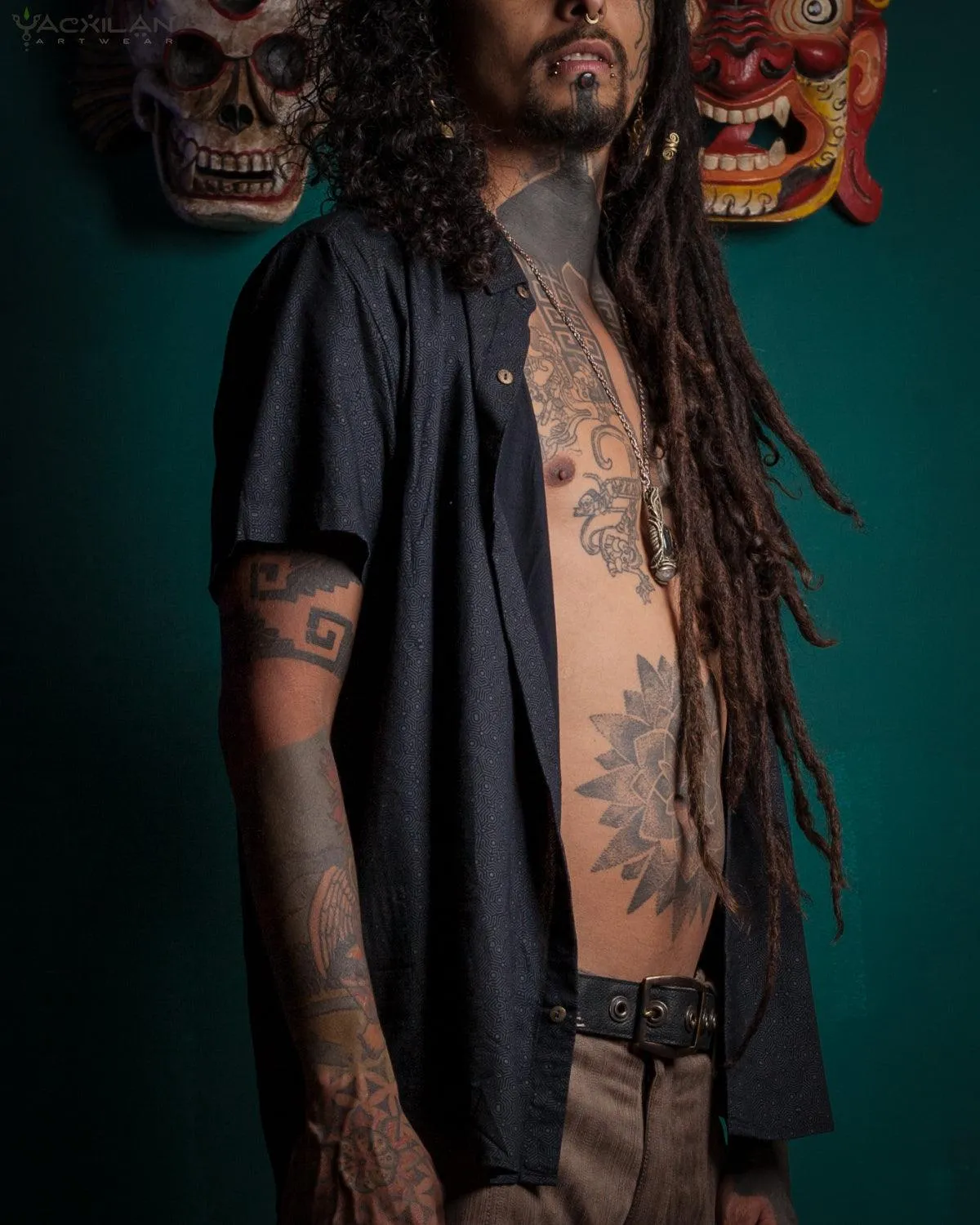 Shirt Men Half Sleeves / Viscose - Black MAZATECH