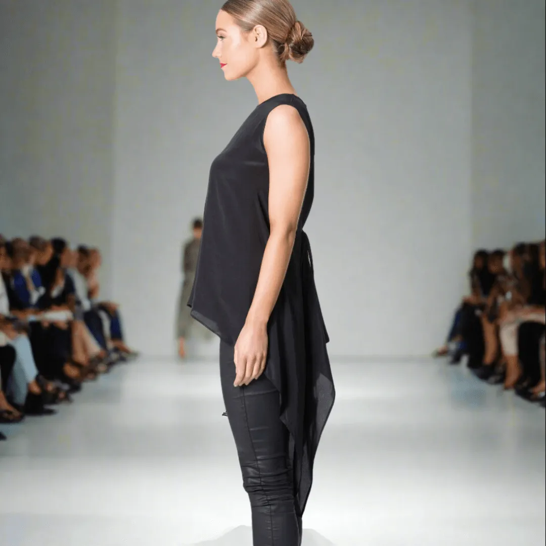 Silk Top With Draping Batwing Sides