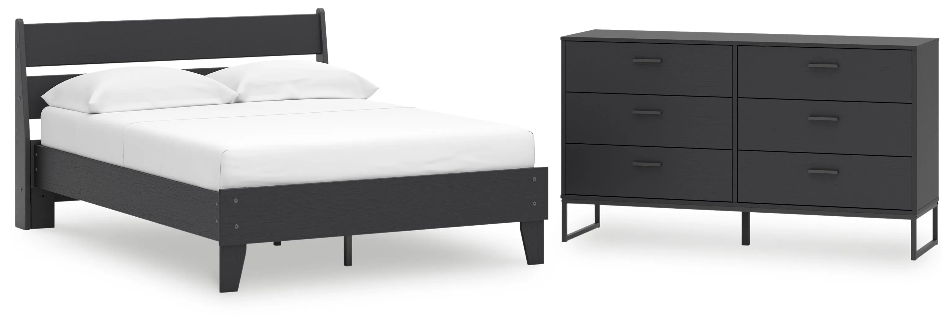 Socalle Full Panel Platform Bed with Dresser in Black