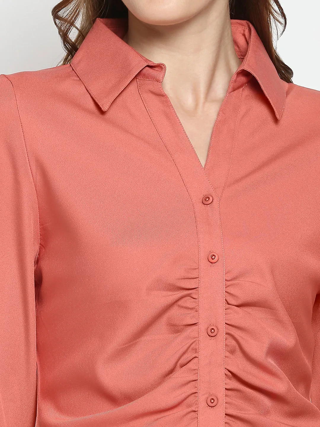 Spykar Women Onion Red Poly Satin Full Sleeve Plain Shirts