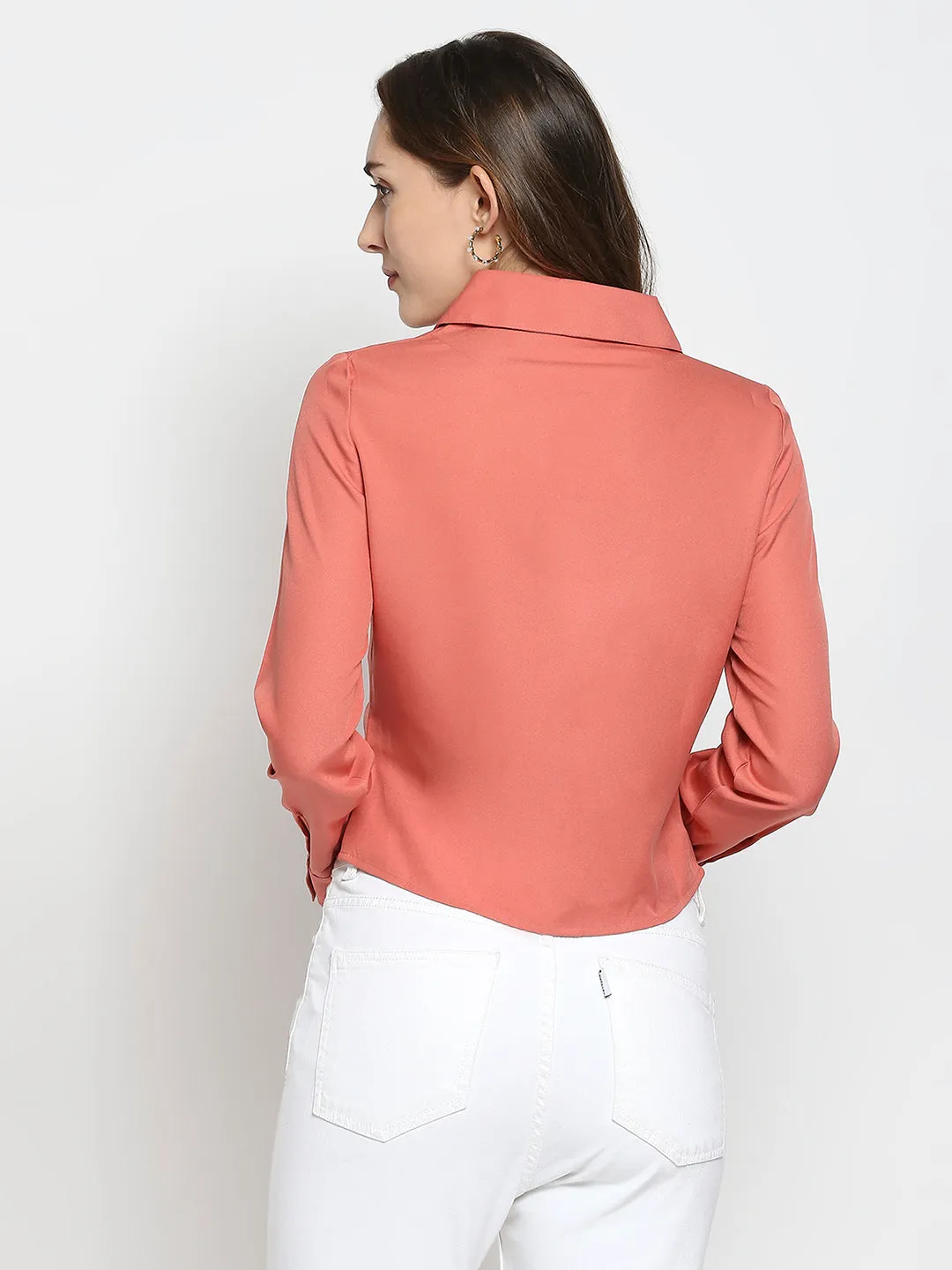 Spykar Women Onion Red Poly Satin Full Sleeve Plain Shirts