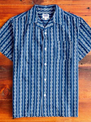 Stripe Print Hawaiian Shirt in Indigo