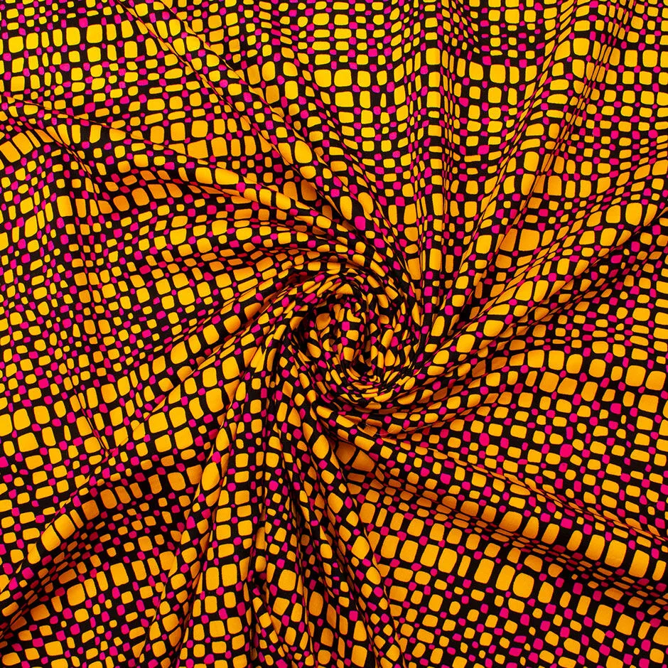 Sunflower Yellow & Pink Printed Black Sateen Cotton