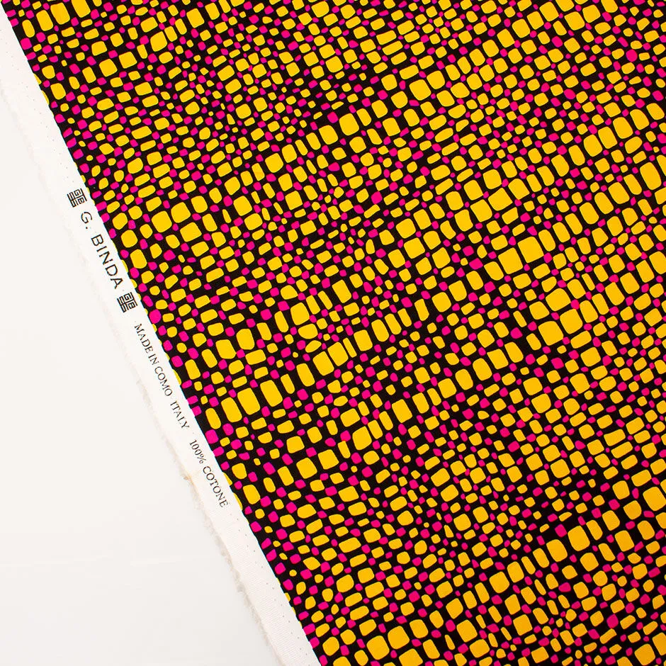 Sunflower Yellow & Pink Printed Black Sateen Cotton