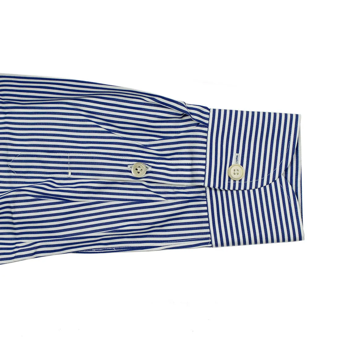 T. Mason navy stripe cotton poplin shirt, spread collar (restock)