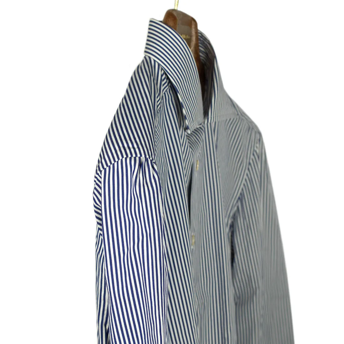 T. Mason navy stripe cotton poplin shirt, spread collar (restock)