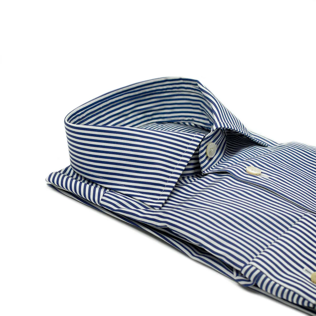 T. Mason navy stripe cotton poplin shirt, spread collar (restock)