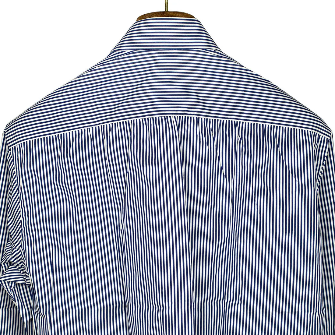 T. Mason navy stripe cotton poplin shirt, spread collar (restock)