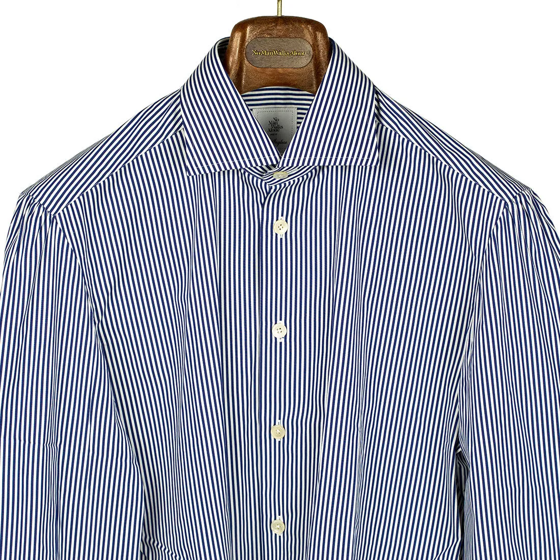 T. Mason navy stripe cotton poplin shirt, spread collar (restock)