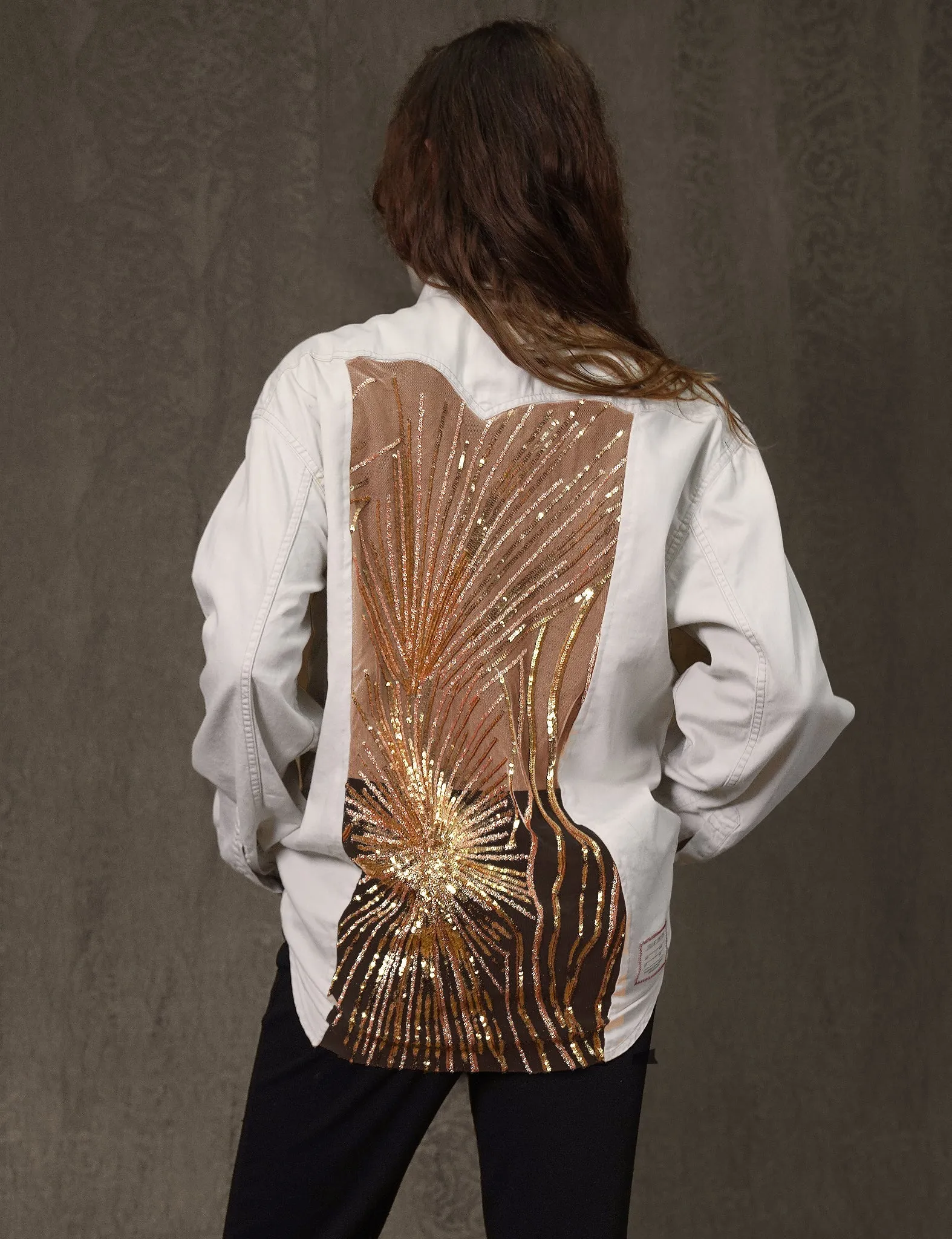 The White ST Gold Sequin Party Back Shirt