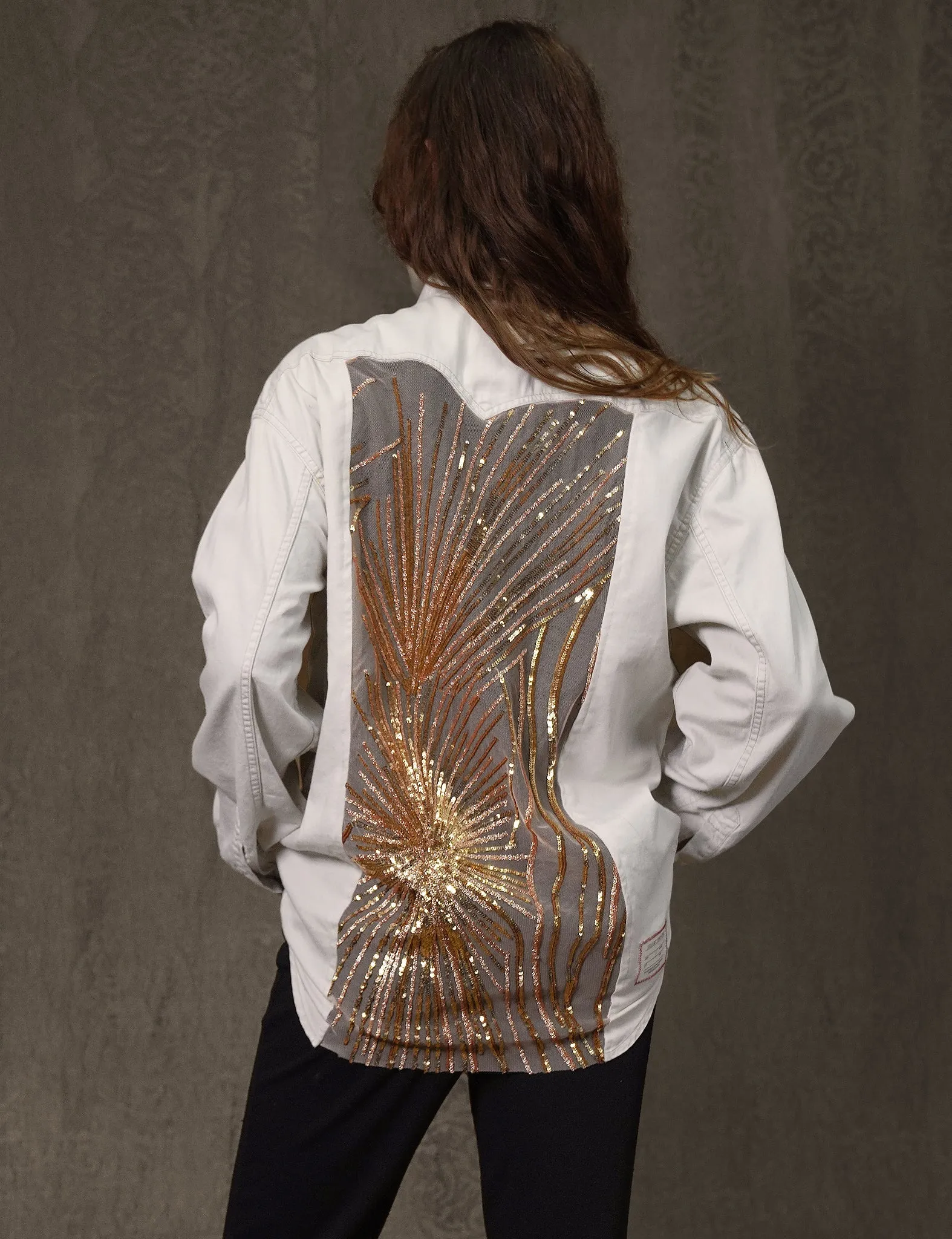 The White ST Gold Sequin Party Back Shirt