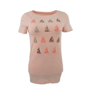 Tommy Hilfiger Womens Heather Pink Sailboat Graphic Tee Shirt