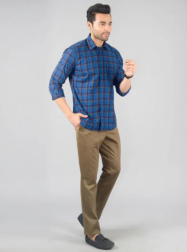 True Blue Checked Slim Fit Casual Shirt | JadeBlue