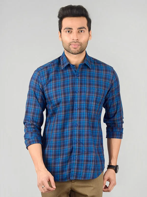 True Blue Checked Slim Fit Casual Shirt | JadeBlue