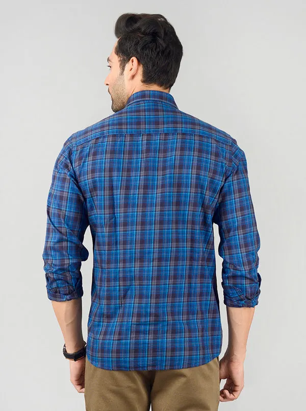 True Blue Checked Slim Fit Casual Shirt | JadeBlue