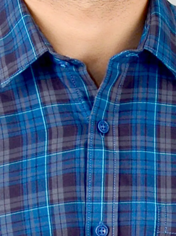 True Blue Checked Slim Fit Casual Shirt | JadeBlue