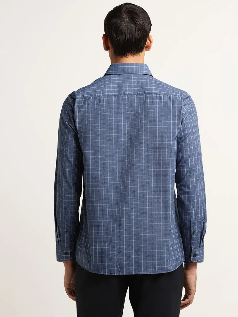WES Formals Navy Checks Pattern Slim Fit Shirt