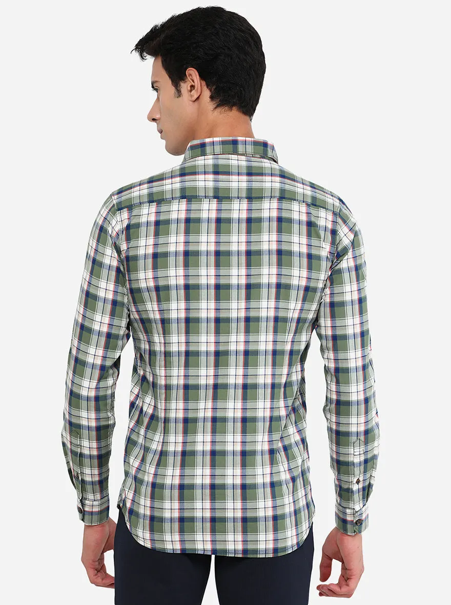 White & Green Checked Slim Fit Semi Casual Shirt | JadeBlue