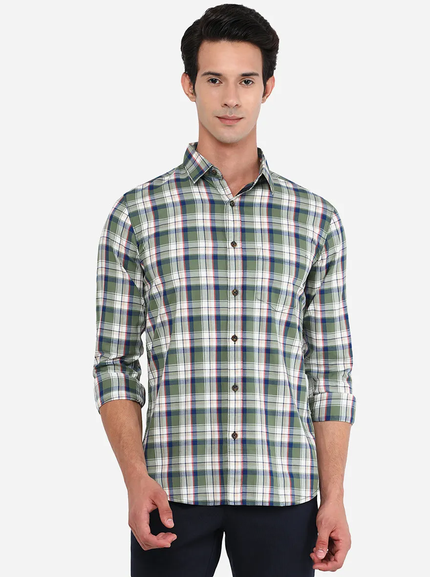 White & Green Checked Slim Fit Semi Casual Shirt | JadeBlue