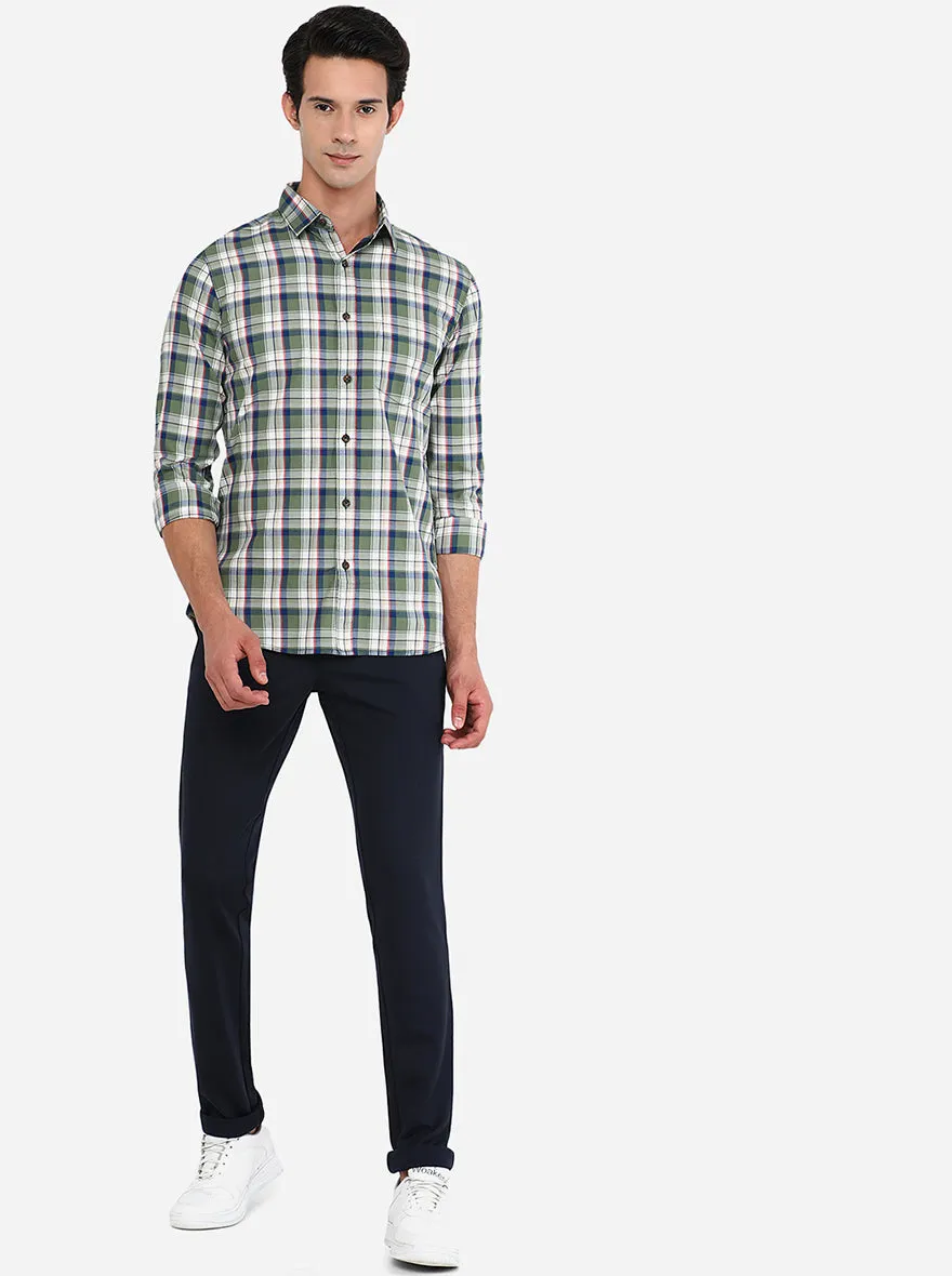 White & Green Checked Slim Fit Semi Casual Shirt | JadeBlue