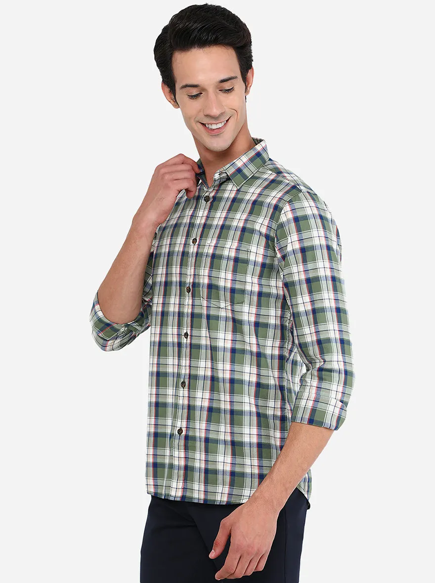 White & Green Checked Slim Fit Semi Casual Shirt | JadeBlue